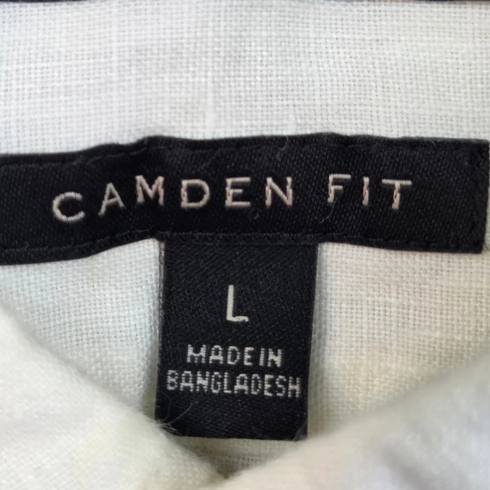 Banana Republic Linen Button Down Shirt Mens L Camden Fit Short Sleeve White Lg